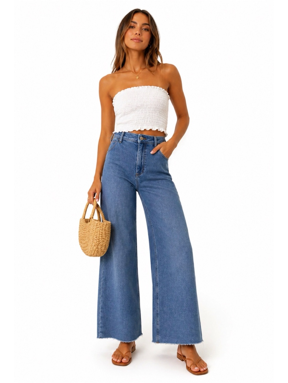 ZARA High Rise Wide Leg Crop Jeans - Picture 1 of 6